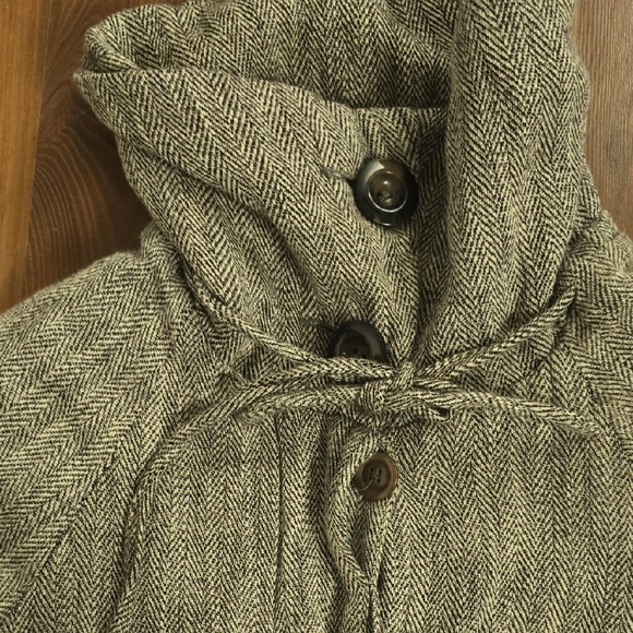 Gray Knit Women's Coat herringbone funnel coat with 3/4 sleeve and wrist warmer - Picture 3 of 6